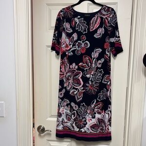 Liz Claiborne Navy and Pink Floral Midi Dress